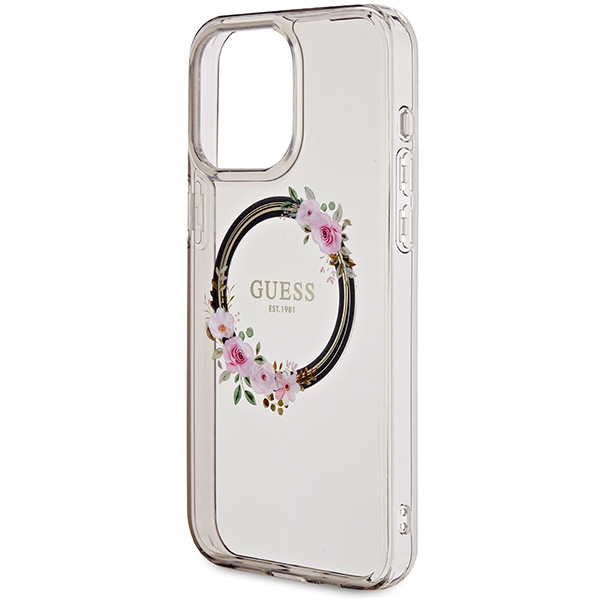 Guess GUHMP15XHFWFCK iPhone 15 Pro Max6.7" czarny/black hardcase IML Flowers Wreatch MagSafe