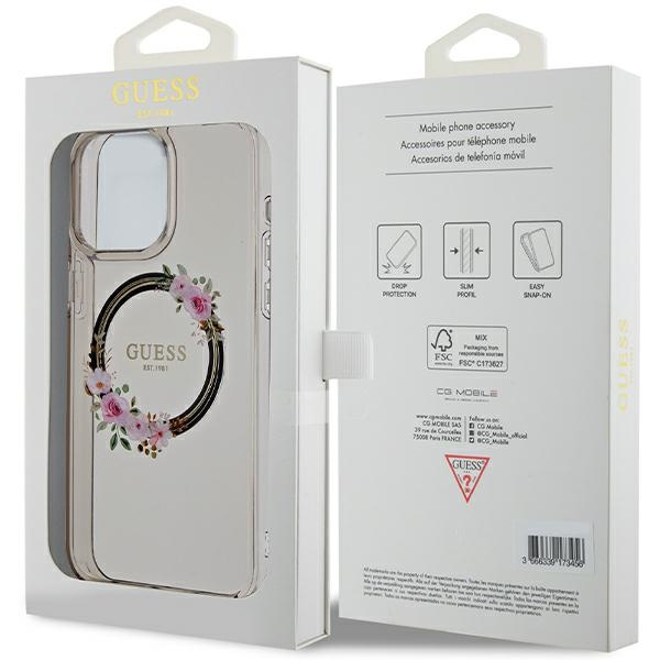 Guess GUHMP15XHFWFCK iPhone 15 Pro Max6.7" czarny/black hardcase IML Flowers Wreatch MagSafe