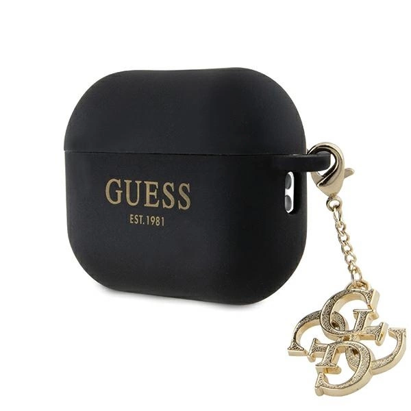 Etui Guess Liquid Silicone Glitter Triangle Charm na AirPods Pro 2 - czarne