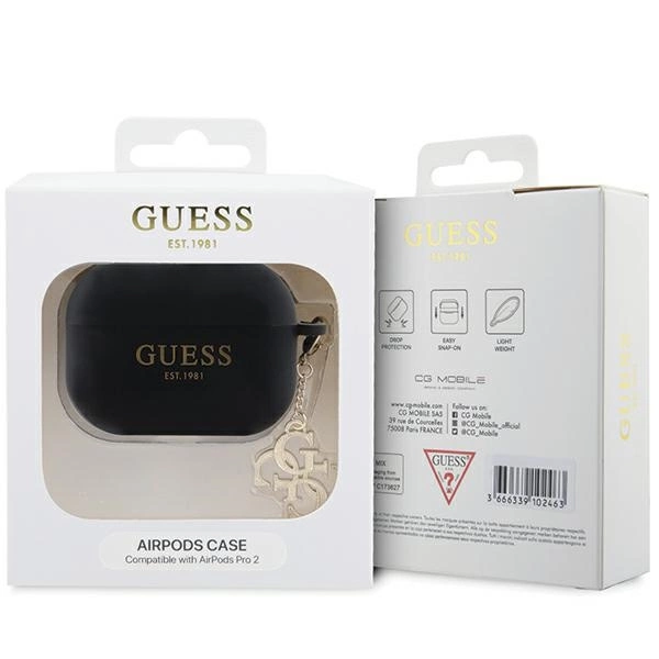 Etui Guess Liquid Silicone Glitter Triangle Charm na AirPods Pro 2 - czarne