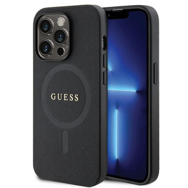 Etui Guess Saffiano MagSafe na iPhone 14 Pro - czarne