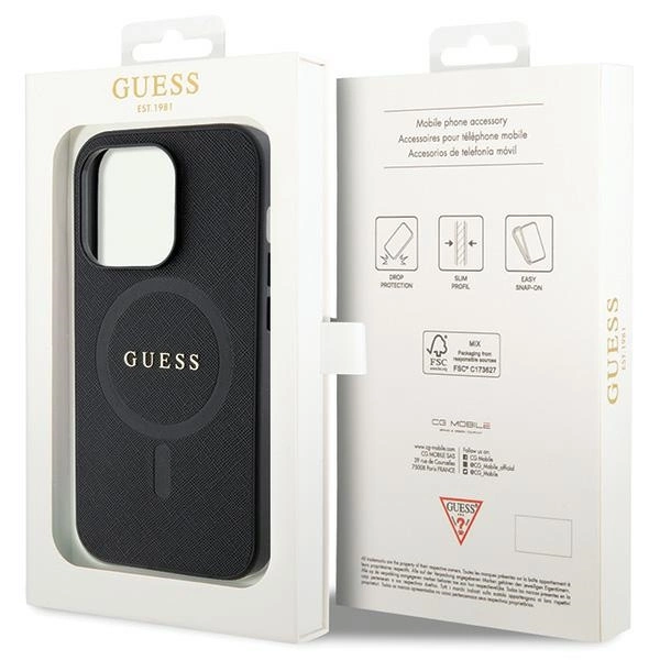 Etui Guess Saffiano MagSafe na iPhone 14 Pro - czarne