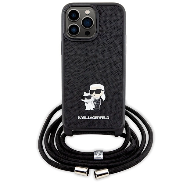 Etui Karl Lagerfeld Crossbody Saffiano Metal Pin Karl&Choupette na iPhone 14 Pro Max - czarne