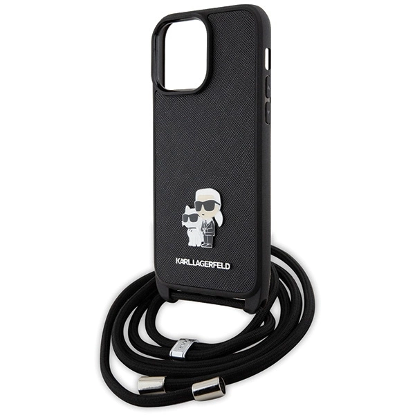 Etui Karl Lagerfeld Crossbody Saffiano Metal Pin Karl&Choupette na iPhone 14 Pro Max - czarne