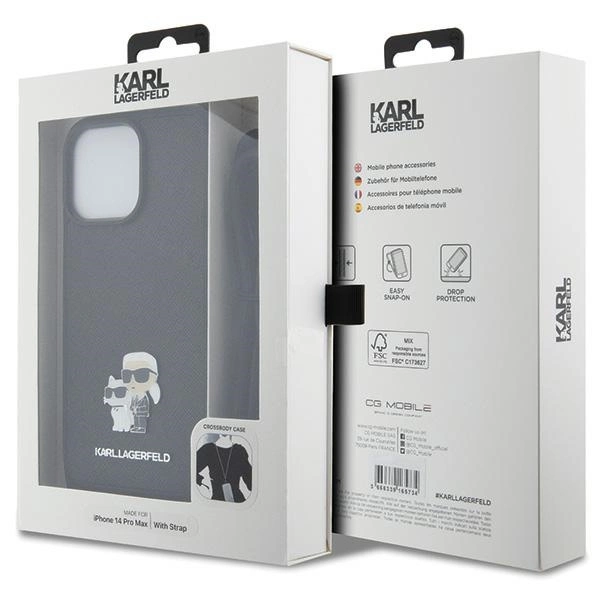 Etui Karl Lagerfeld Crossbody Saffiano Metal Pin Karl&Choupette na iPhone 14 Pro Max - czarne