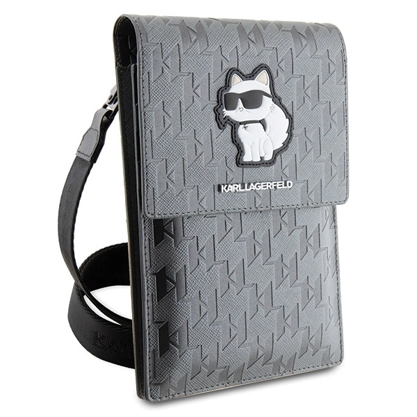 Torebka Karl Lagerfeld Saffiano Monogram Choupette - srebrna