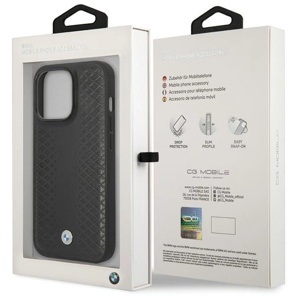 Etui BMW Leather Diamond Pattern na iPhone 14 Pro - czarne