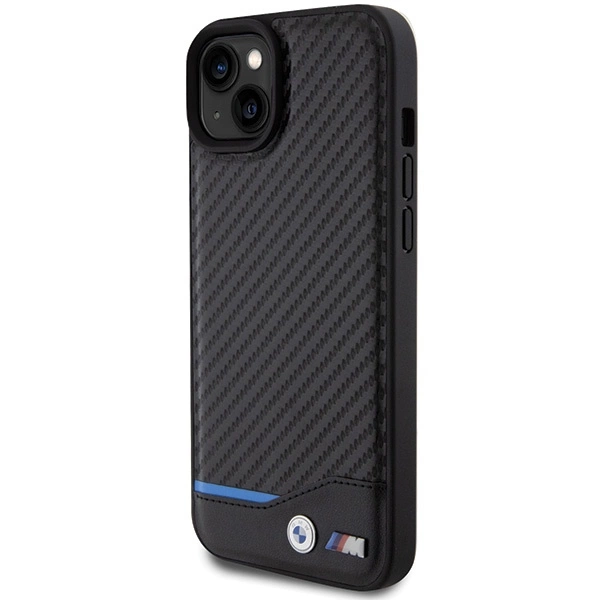 Etui BMW Leather Carbon na iPhone 15 Plus - czarne