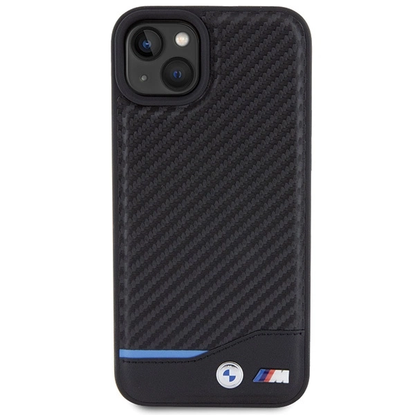 Etui BMW Leather Carbon na iPhone 15 Plus - czarne