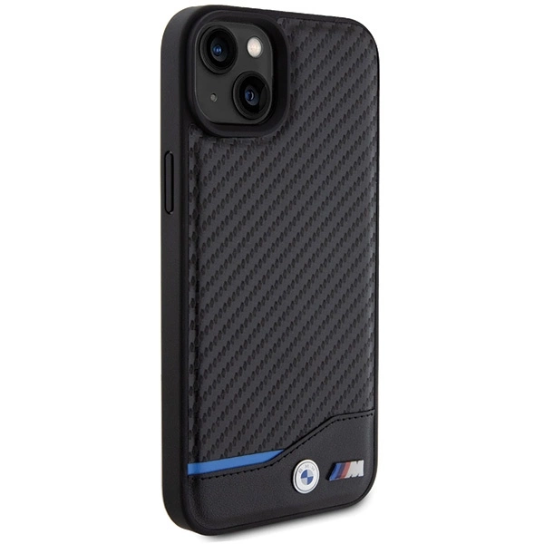 Etui BMW Leather Carbon na iPhone 15 Plus - czarne