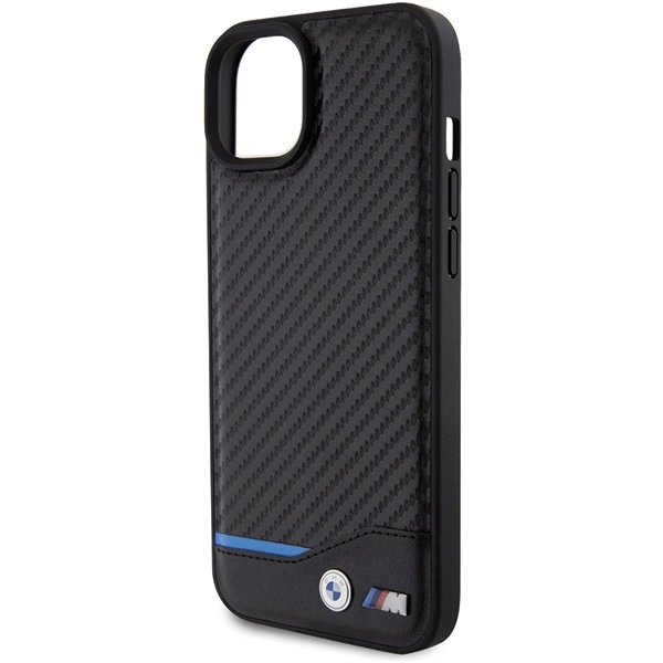 Etui BMW Leather Carbon na iPhone 15 Plus - czarne