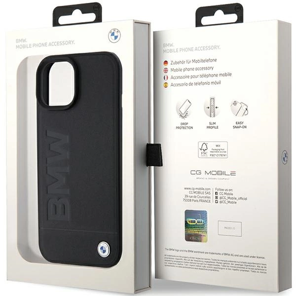 Etui BMW Leather Hot Stamp na iPhone 15 Plus - czarne
