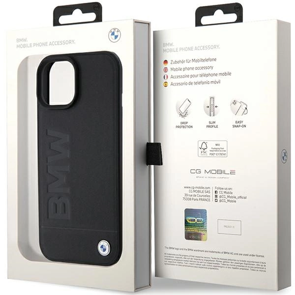 Etui BMW MagSafe Leather Hot Stamp na iPhone 15 Plus - czarne