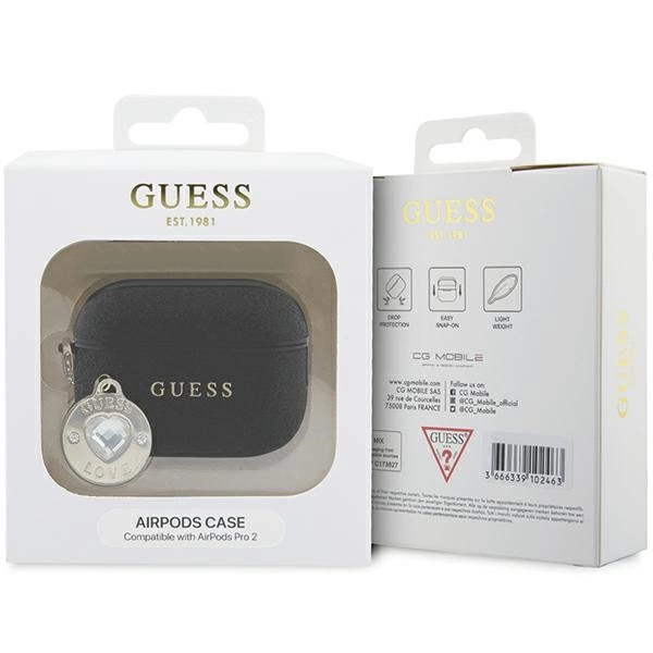 Etui Guess Fixed Glitter Heart Diamond Charm na AirPods Pro 2 - czarne