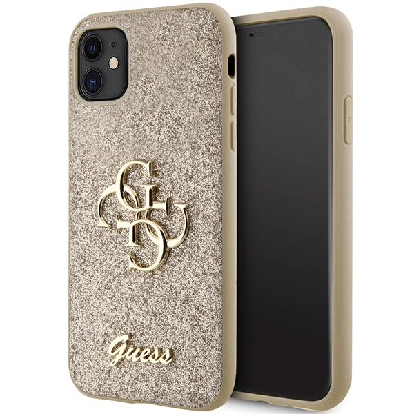 Etui Guess Glitter Script Big 4G na iPhone 11 / Xr - złote
