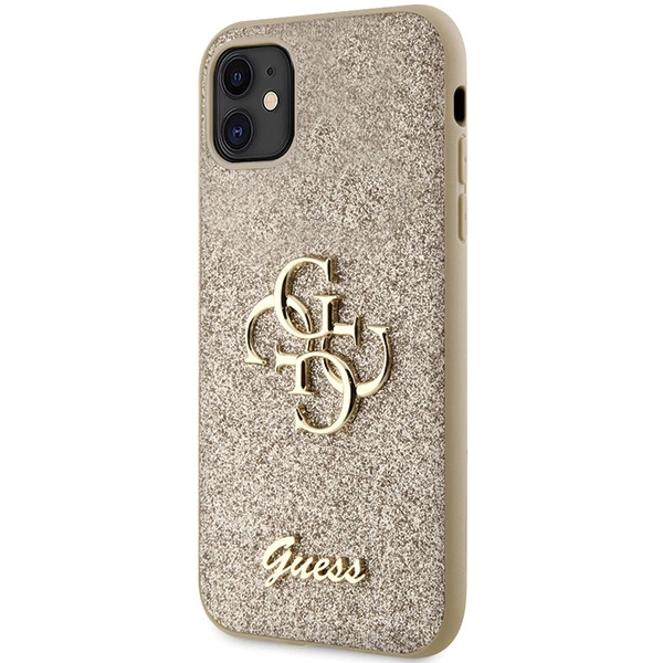 Etui Guess Glitter Script Big 4G na iPhone 11 / Xr - złote