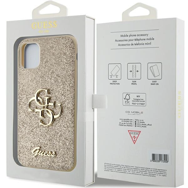 Etui Guess Glitter Script Big 4G na iPhone 11 / Xr - złote