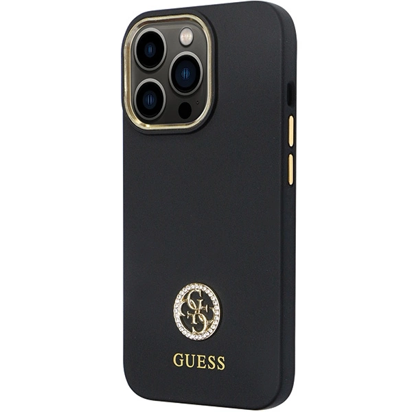 Etui Guess Silicone Logo Strass 4G na iPhone 13 Pro / iPhone 13 - czarne