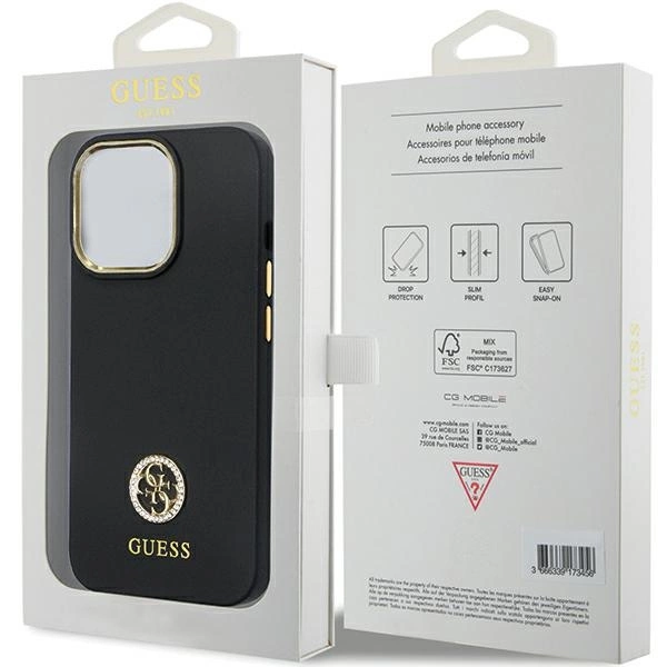 Etui Guess Silicone Logo Strass 4G na iPhone 13 Pro / iPhone 13 - czarne