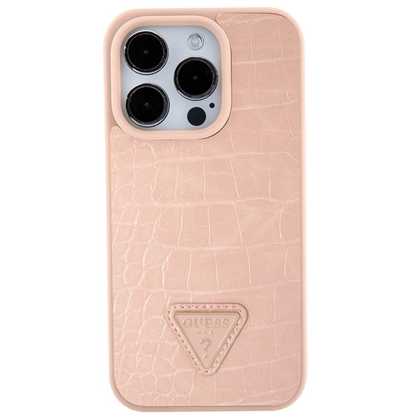 Etui Guess Croco Triangle Metal Logo na iPhone 15 Pro - różowe