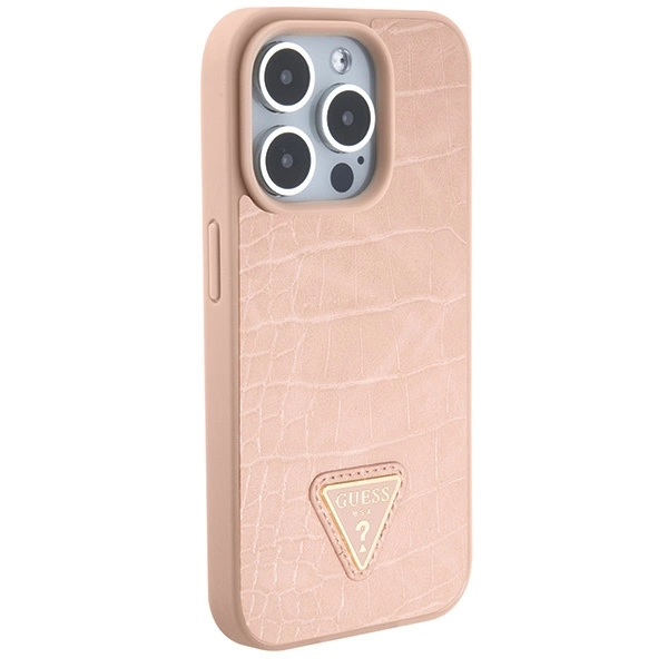 Etui Guess Croco Triangle Metal Logo na iPhone 15 Pro - różowe