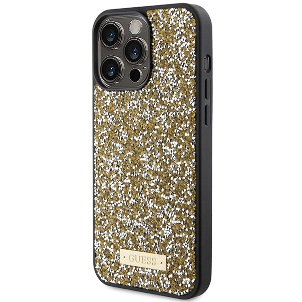 Etui Guess Rhinestone Metal Logo na iPhone 15 Pro - żółte
