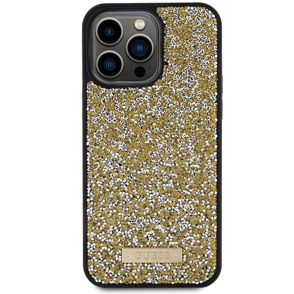 Etui Guess Rhinestone Metal Logo na iPhone 15 Pro - żółte