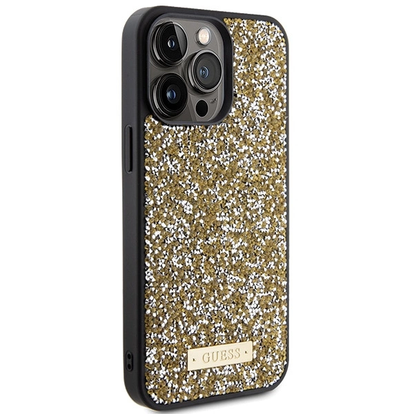 Etui Guess Rhinestone Metal Logo na iPhone 15 Pro - żółte