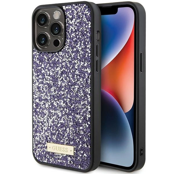Etui Guess Rhinestone Metal Logo na iPhone 15 Pro - różowe