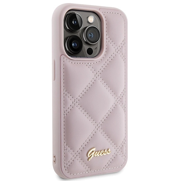 Etui Guess Quilted Metal Logo na iPhone 15 Pro - różowe
