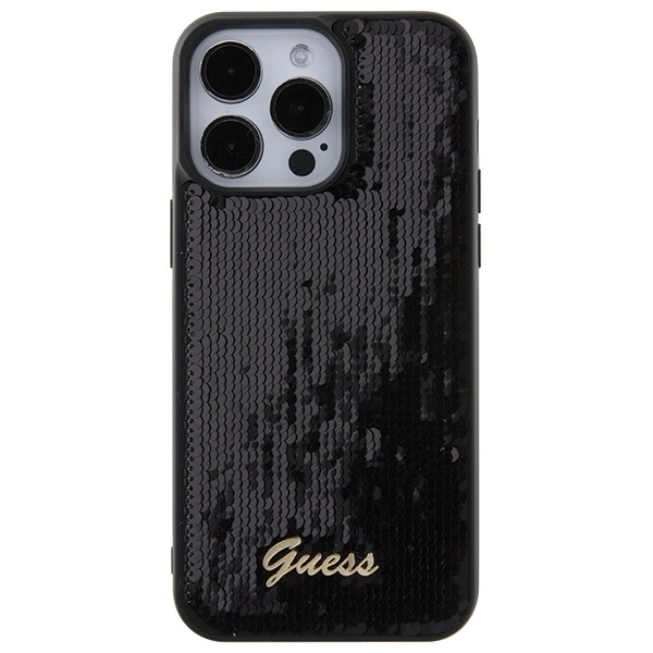 Etui Guess Sequin Script Metal na iPhone 15 Pro Max - czarne