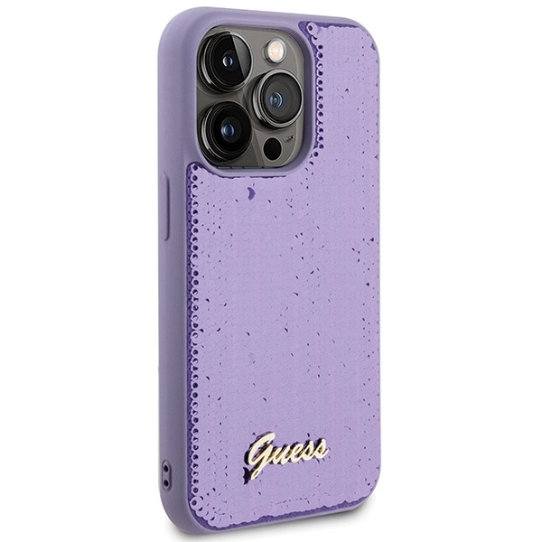Etui Guess Sequin Script Metal na iPhone 15 Pro Max - fioletowe