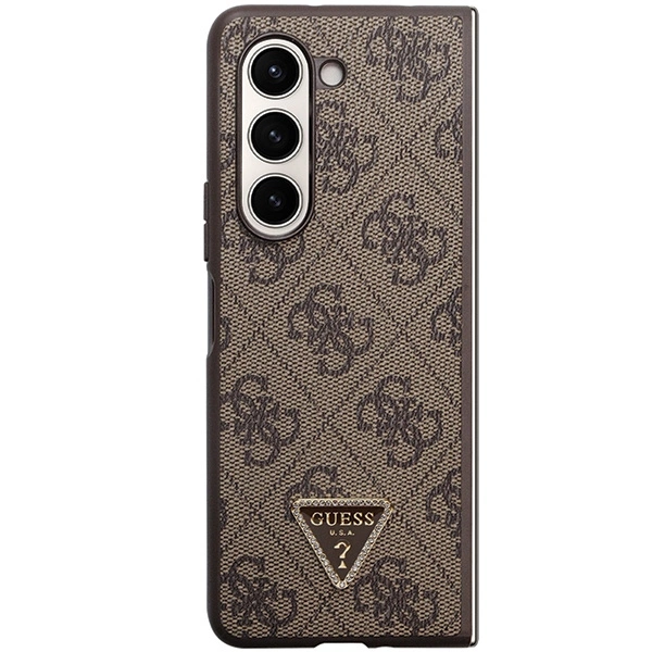 Etui Guess Leather 4G Triangle Strass na Samsung Galaxy Z Fold 5 - brązowe
