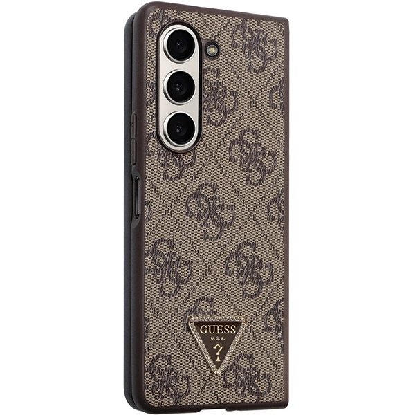 Etui Guess Leather 4G Triangle Strass na Samsung Galaxy Z Fold 5 - brązowe