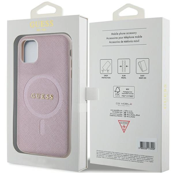 Etui Guess Saffiano MagSafe na iPhone 11 / Xr - różowe