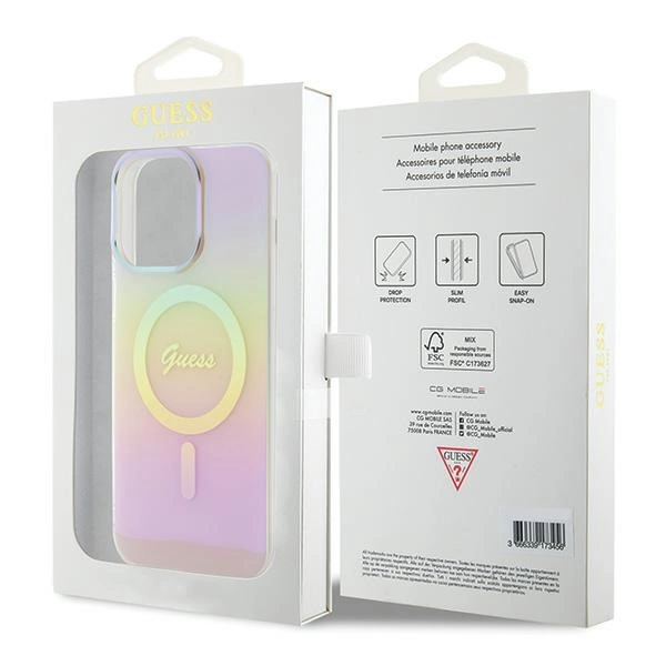 Etui Guess IML Iridescent MagSafe na iPhone 15 Pro - różowe