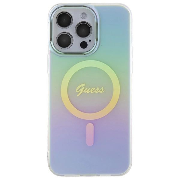 Etui Guess IML Iridescent MagSafe na iPhone 15 Pro - turkusowe