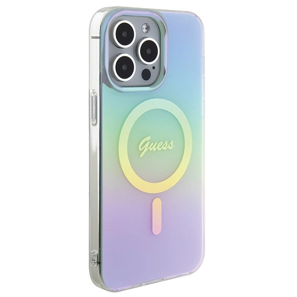 Etui Guess IML Iridescent MagSafe na iPhone 15 Pro - turkusowe