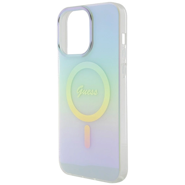 Etui Guess IML Iridescent MagSafe na iPhone 15 Pro - turkusowe