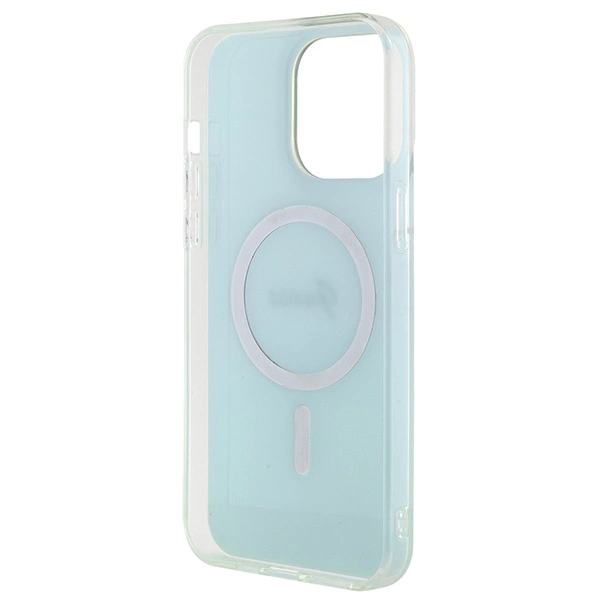 Etui Guess IML Iridescent MagSafe na iPhone 15 Pro - turkusowe