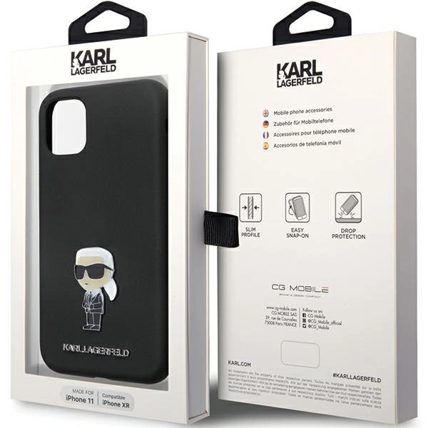Etui Karl Lagerfeld Silicone Ikonik Metal Pin na iPhone 11 / Xr - czarne