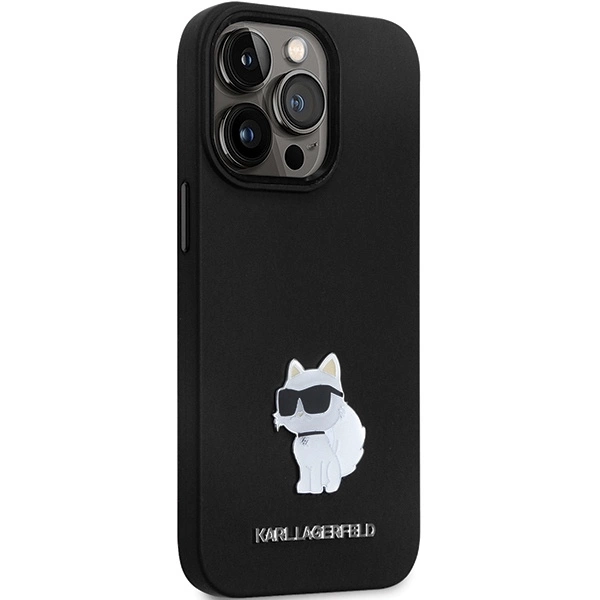 Etui Karl Lagerfeld Silicone Choupette Metal Pin na iPhone 14 Pro - czarne