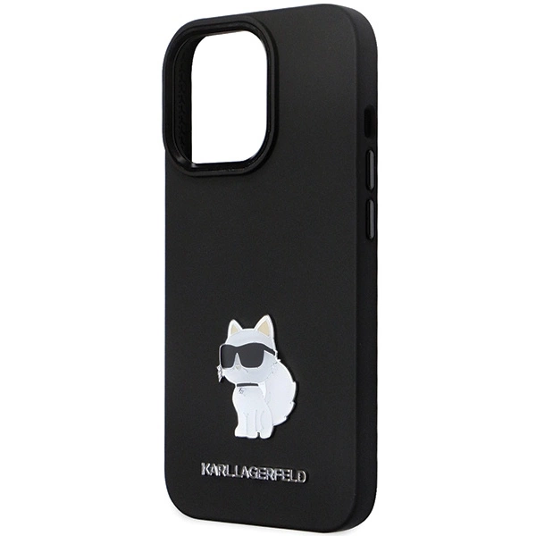 Etui Karl Lagerfeld Silicone Choupette Metal Pin na iPhone 14 Pro - czarne