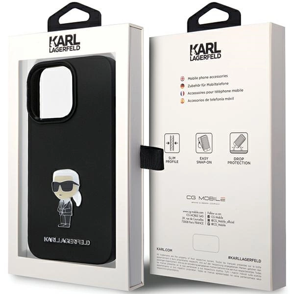 Etui Karl Lagerfeld Silicone Ikonik Metal Pin na iPhone 14 Pro - czarne