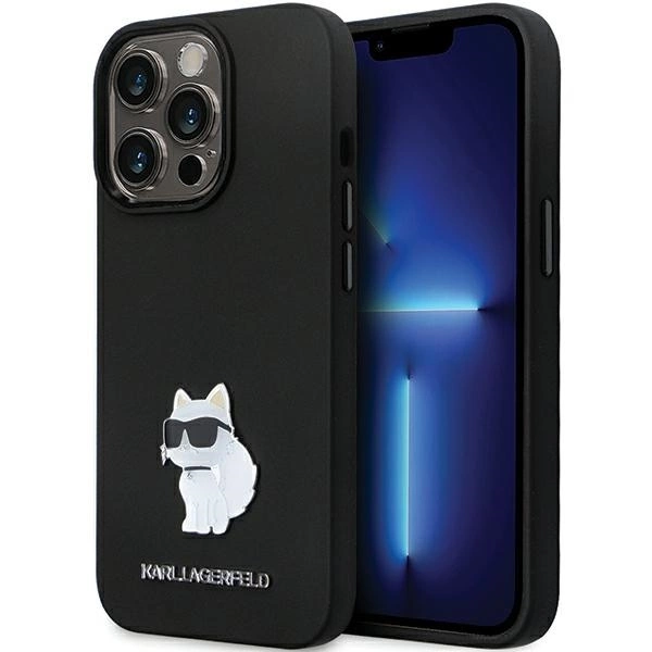 Etui Karl Lagerfeld Silicone Choupette Metal Pin na iPhone 14 Pro Max - czarne
