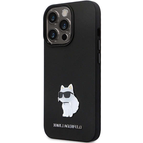Etui Karl Lagerfeld Silicone Choupette Metal Pin na iPhone 14 Pro Max - czarne