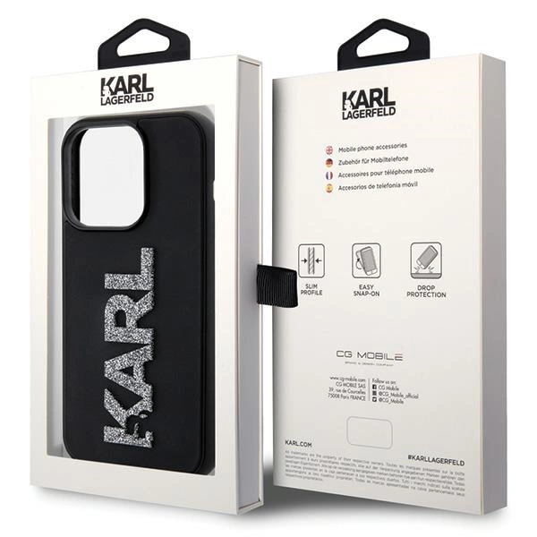 Etui Karl Lagerfeld 3D Rubber Glitter Logo na iPhone 15 Pro - czarne