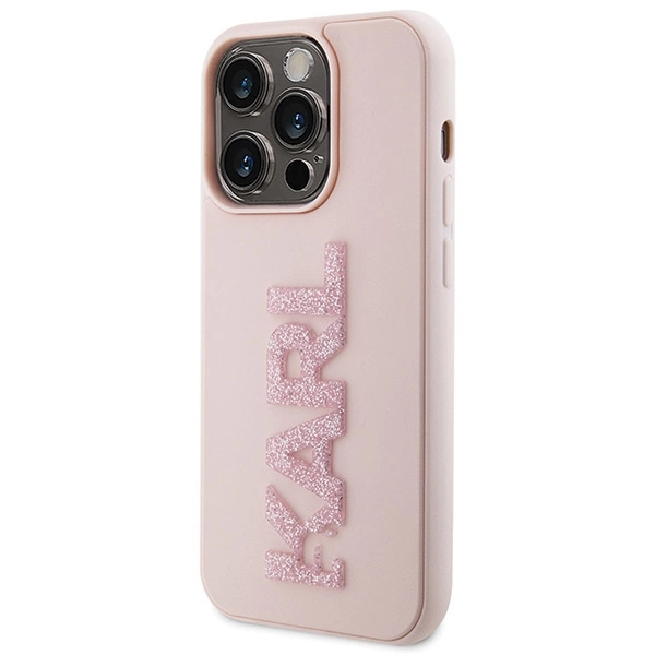 Etui Karl Lagerfeld 3D Rubber Glitter Logo na iPhone 15 Pro - różowe