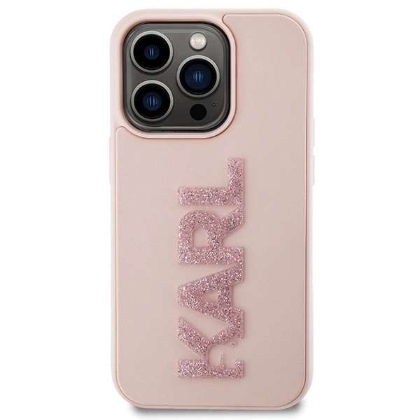 Etui Karl Lagerfeld 3D Rubber Glitter Logo na iPhone 15 Pro - różowe