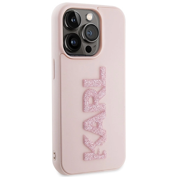 Etui Karl Lagerfeld 3D Rubber Glitter Logo na iPhone 15 Pro - różowe